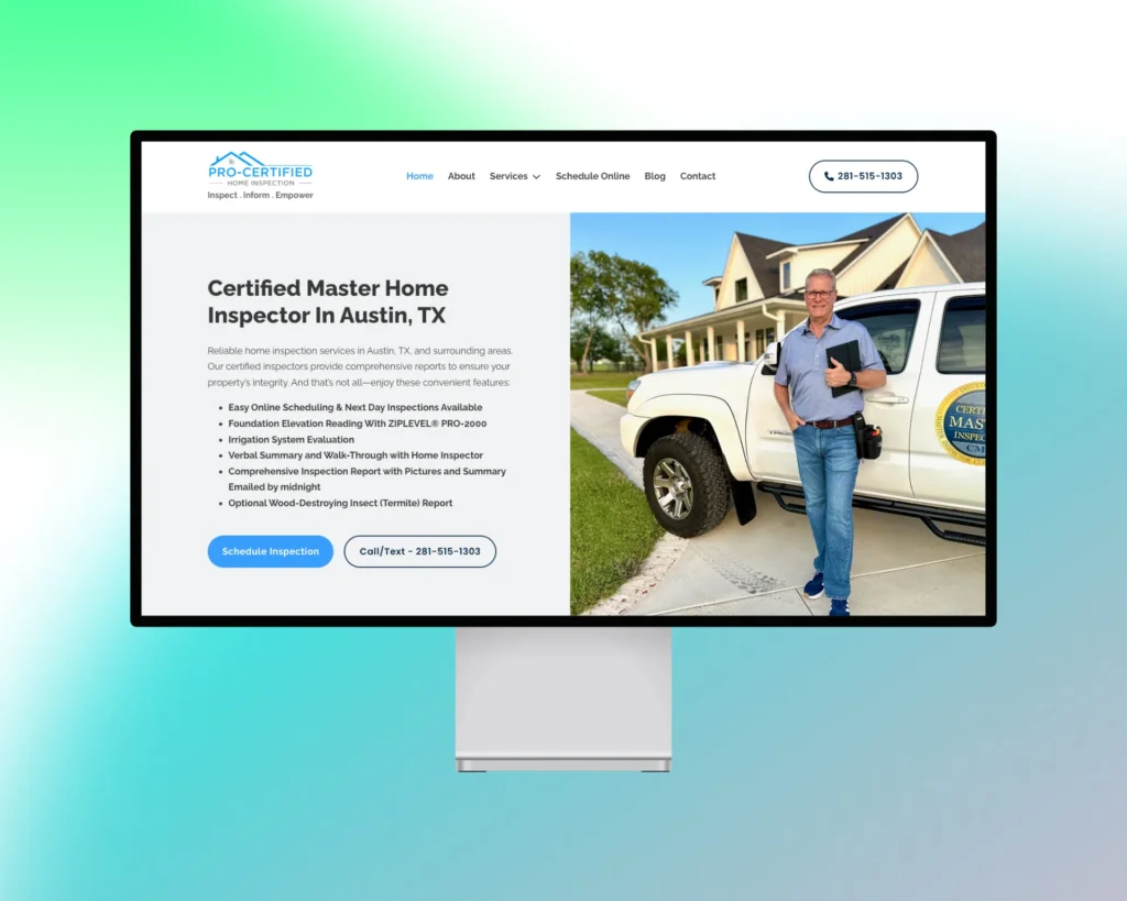 Pro certified home inspection website mockup