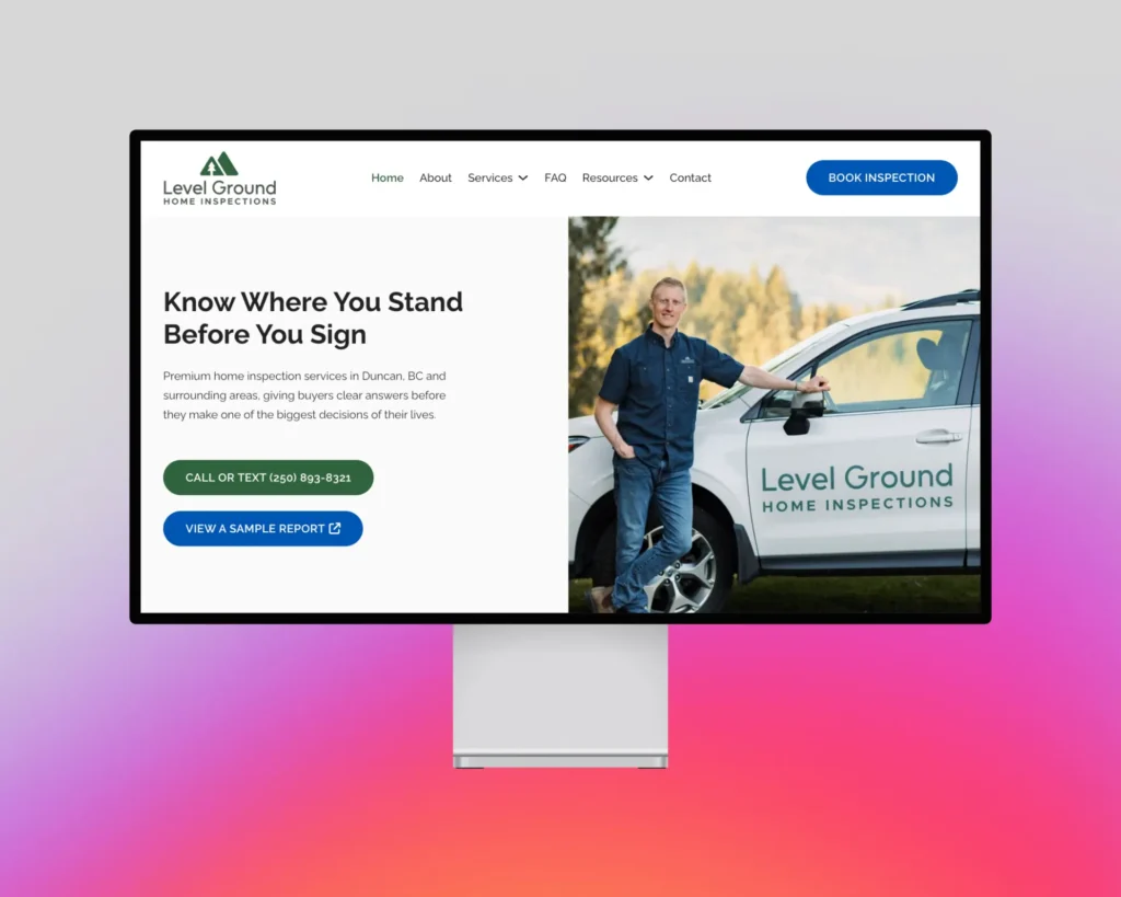 Level ground home inspections website mockup